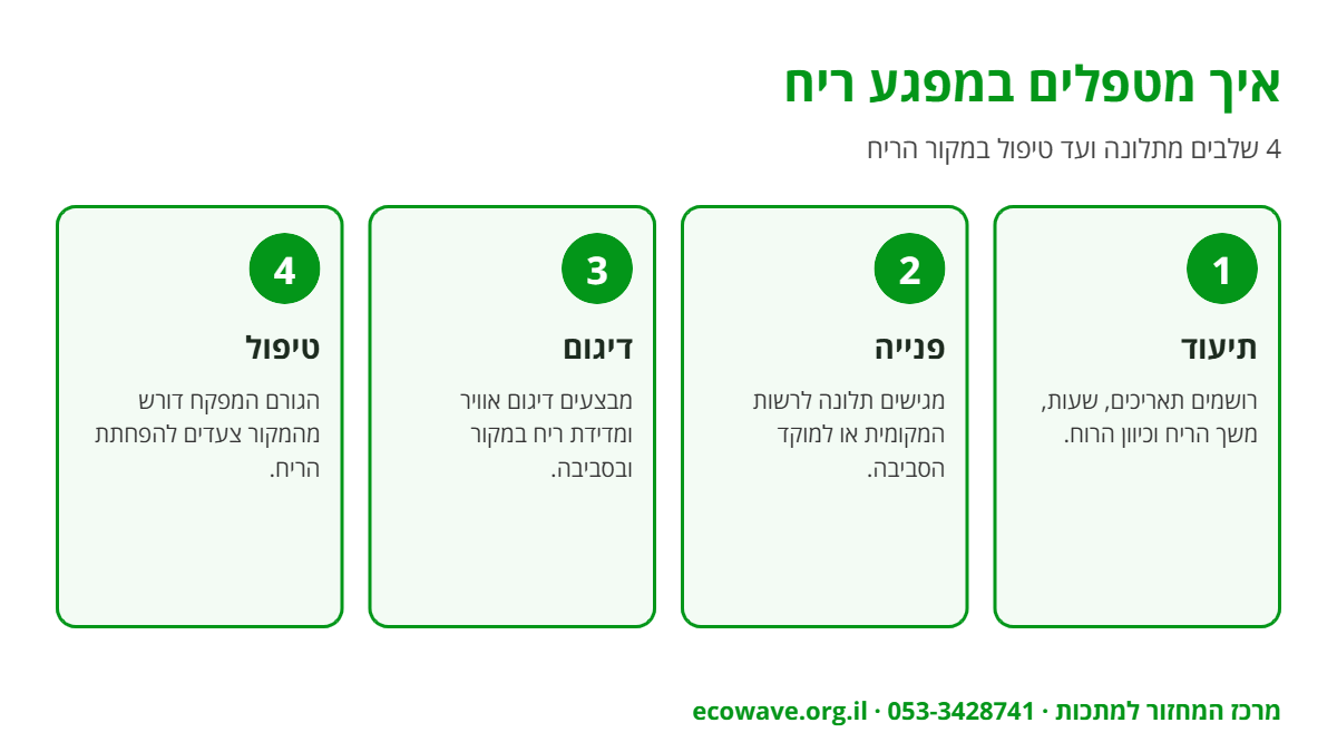 אינפוגרפיקה: טיפול במפגע ריח – תיעוד, פנייה לרשות, דיגום ומדידת ריח וטיפול במקור